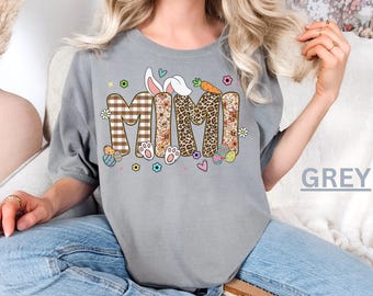 Ostern Shirt für Frauen, süßes Mimi T-Shirt, Geparden-Print, buntes Frühlings-Shirt, Leoparden-Print, Mimi Geschenk, Pastell-Outfit, trendiges Urlaubs-T-Shirt