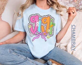 Ostern Shirt für Frauen, süßes Gigi T-Shirt, Geparden-Print gigi, buntes Frühlings-Shirt, Leoparden-Print, Mama Geschenk, Pastell-Outfit, trendiges Urlaubs-T-Shirt, Gigi