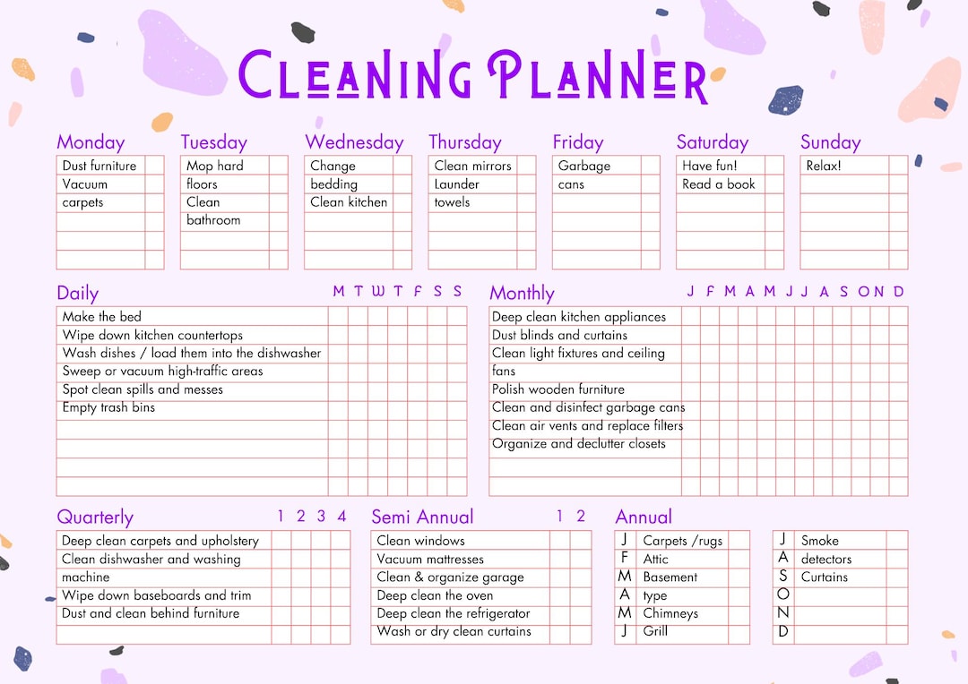 Editable and Printable Cleaning Schedule Checklist - Etsy UK