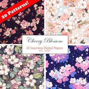 PACOTE de 20 – Padrão sem emenda de flor de cerejeira, papel digital, árvore Sakura, padrão para impressão, uso comercial, uso pessoal, 20 padrões