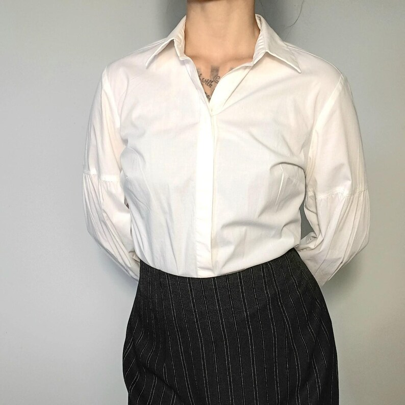 Y2k Preppy Schoolgirl Top, Vintage White Buttondown Blouse Etsy
