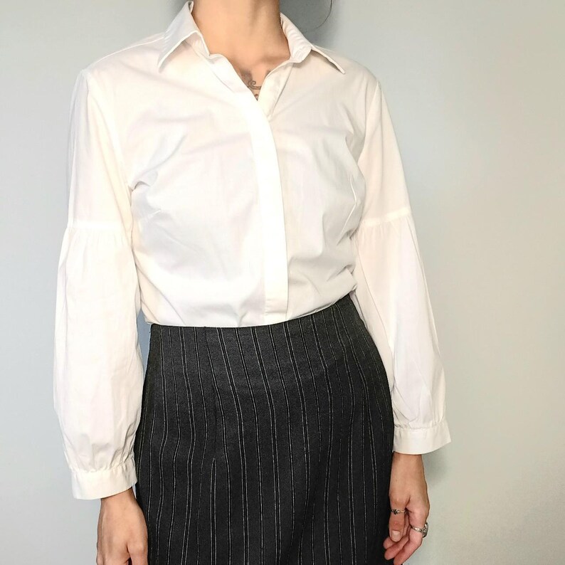 Y2k Preppy Schoolgirl Top, Vintage White Buttondown Blouse Etsy