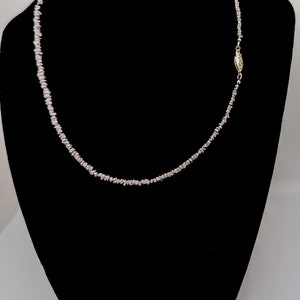 Gray Diamond Chip Bead Necklace w/ White Gold, raw diamond jewelry, grey diamond, diamond chip jewelry, minimalist, dainty, April birthstone