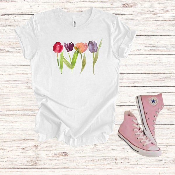 Tulip Shirt, Watercolor Tulip T-Shirt, Gift For Grandma, Mother's Day Gift, Watercolor Tulips Shirt, Vintage Flower T-Shirt, Tulip T-Shirt