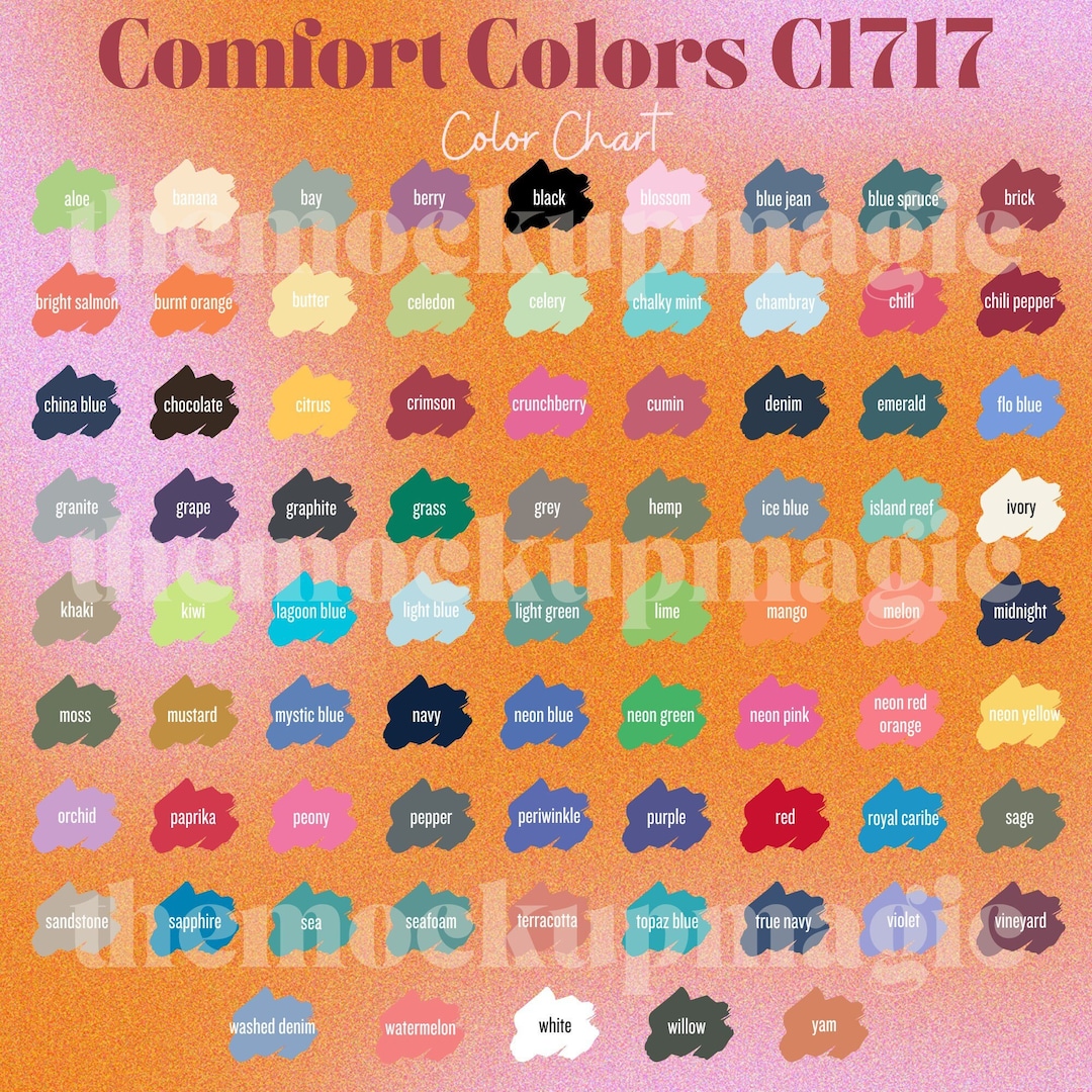 Comfort Colors Color Chart Tshirt Colors C1717 Color Chart Tshirt