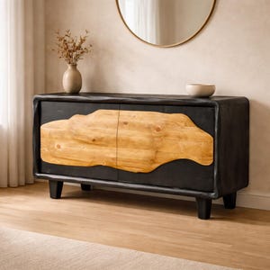 Solid Wood Console Cabinet – Live Edge Rustic Entryway Storage Unit