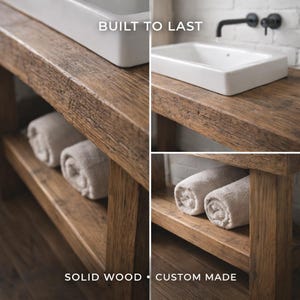 close up solid wood vanity texture, reclaimed wood grain and natural imperfections