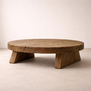 Round Solid Wood Coffee Table – Rustic Farmhouse Low Table, Handmade, Living Room image 6