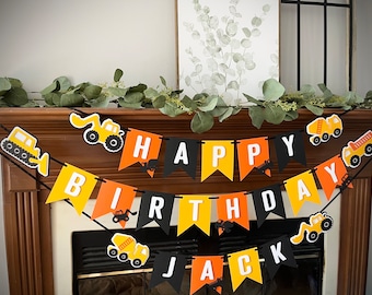 Personalized Boys Construction Birthday Banner. Construction birthday party decorations. happy birthday banner. Tractor birthday party.