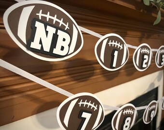 Football monthly photo banner. Milestone photo banner. Rookie year birthday banner. First year down birthday decorations.