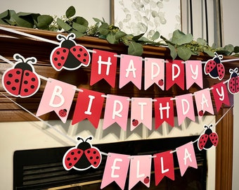 Ladybug Happy Birthday Banner Personalized. Ladybug party decorations. Ladybug theme. Girls ladybug party decor. First birthday party.