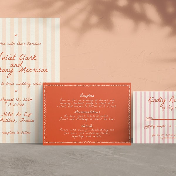 Handwritten Wedding Invitation Suite Colorful Wedding Invitation Detail Card RSVP Instant Download Template Whimsical Wedding Invite