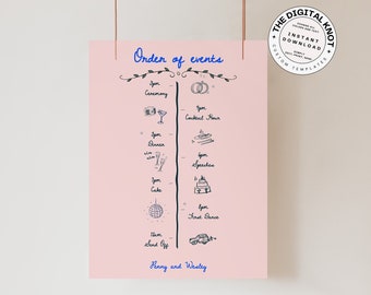 Modello per l'ordine degli eventi del matrimonio, modello per la cronologia del matrimonio, modello per il cartello del matrimonio stravagante, download immediato, modello per il matrimonio scritto a mano modificabile