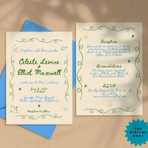 Whimsical Wedding Invitation Suite Handwritten Wedding Invite Suite Colorful Wedding Invitation Template Double Sided Instant Download