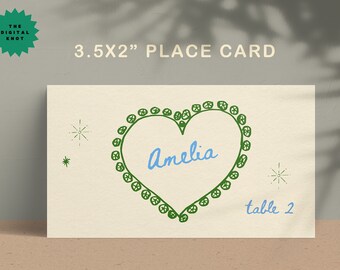 Whimsical Place Card Template Escort Card Template Wedding Place Card Hand Drawn Handwritten Colorful Party Birthday Bachelorette