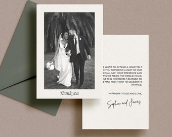 Minimal Wedding Thank You Card Wedding Double Sided Thank you Card Editable Template Printable Thank You Flat Card Wedding Photo Thank You