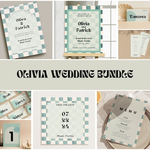 Wedding Bundle Template Retro Wedding Invitation Bundle Colorful Wedding Invitation Large Wedding Essentials Kit Wedding Instant Download
