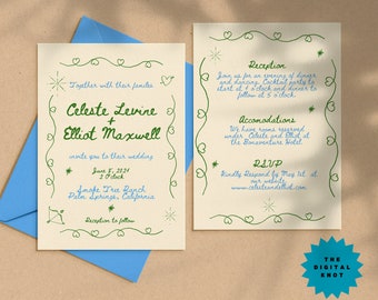 Whimsical Wedding Invitation Suite Handwritten Wedding Invite Suite Colorful Wedding Invitation Template Double Sided Instant Download