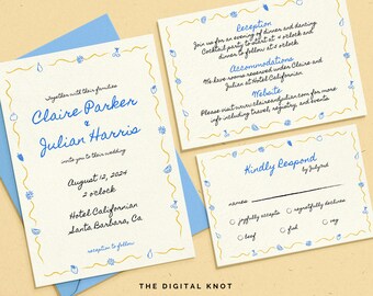 Wedding Invitation Set Template Whimsical Wedding Illustrated Wedding Invitation Template Destination Wedding Instant Download Hand Written