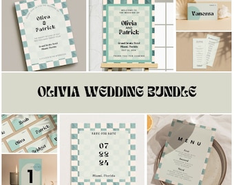 Wedding Bundle Template Retro Wedding Invitation Bundle Colorful Wedding Invitation Large Wedding Essentials Kit Wedding Instant Download
