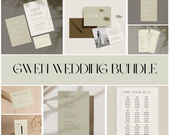 Wedding Bundle Template Sage Green Wedding Invitation Bundle Minimal Wedding Invitation Large Wedding Essential Kit Wedding Instant Download