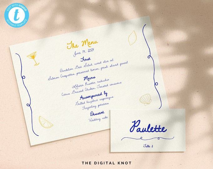 MENU + PLACE CARD Template | Hand Drawn & Handwritten Scribble ...