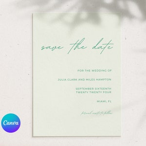 Save the Date Template Minimal Sage Green Wedding Editable Save The Date Canva Template Instant Download Modern Save The Date