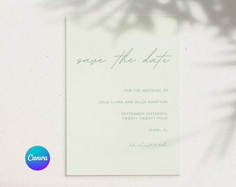 Save the Date Template Minimal Sage Green Wedding Editable Save The Date Canva Template Instant Download Modern Save The Date