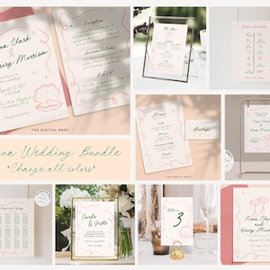 Wedding Bundle Template Whimsical Wedding Invitation Bundle Minimal Wedding Invitation Large Wedding Essential Kit Wedding Instant Download