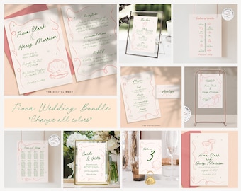Wedding Bundle Template Whimsical Wedding Invitation Bundle Minimal Wedding Invitation Large Wedding Essential Kit Wedding Instant Download