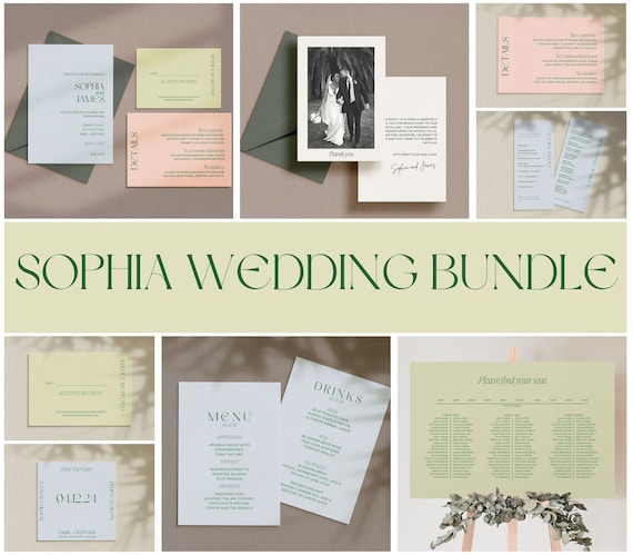 Wedding Bundle Template Colorful Wedding Invitation Bundle Minimal Wedding Invitation Large Wedding Essential Kit Wedding Instant Download