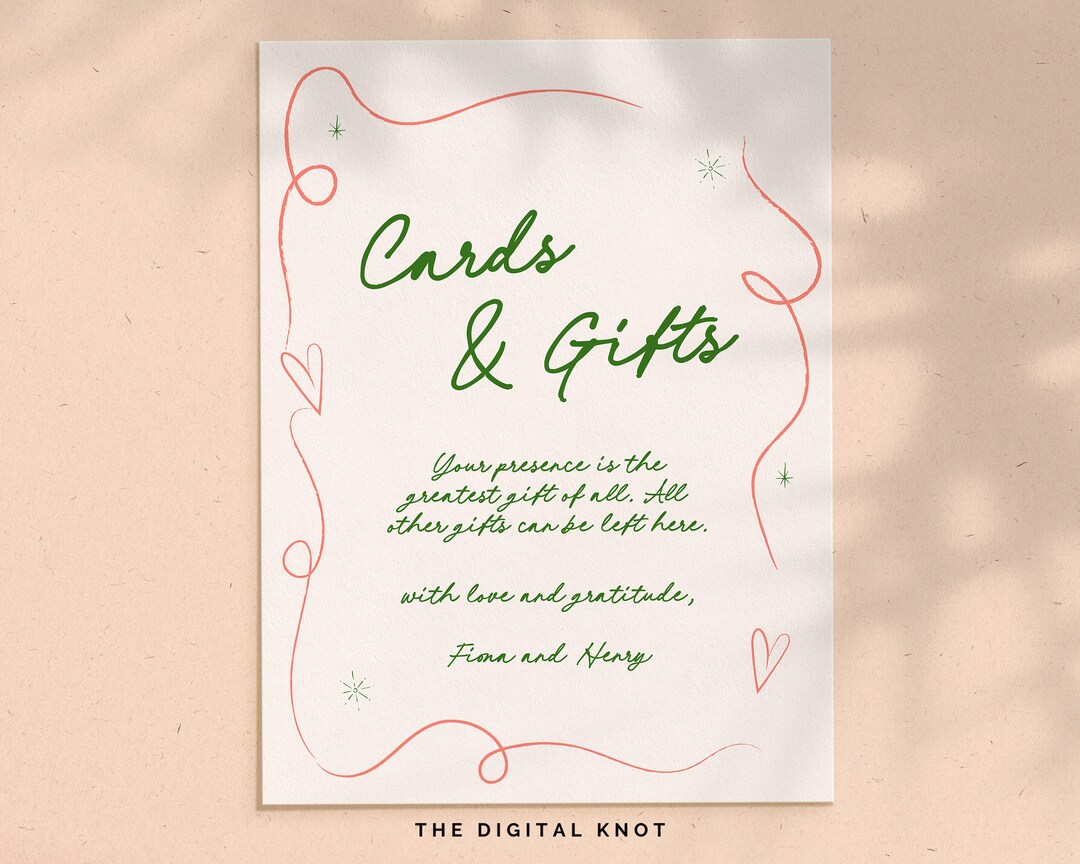 Wedding Cards and Gifts Sign Printable Gift Table Sign Colorful Wedding ...