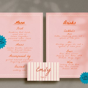 Double Sided Food and Drink Menu Template Place Card Settings Template Funky Whimsical Hand Drawn Menu Handwritten Menu Colorful Party Menu