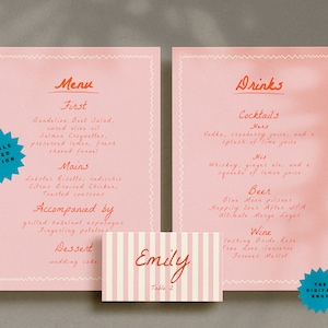 Modelo de menu de comida e bebida frente e verso Modelo de configuração de cartão de lugar Menu desenhado à mão e extravagante Menu escrito à mão Menu de festa colorido