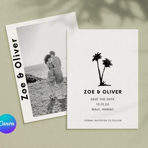 Save the Date Template Destination Wedding Editable Save The Date Canva Template Instant Download Beach Wedding Save The Date Card
