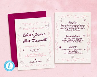 Whimsical Wedding Invitation Suite Handwritten Wedding Invite Suite Colorful Wedding Invitation Template Double Sided Instant Download