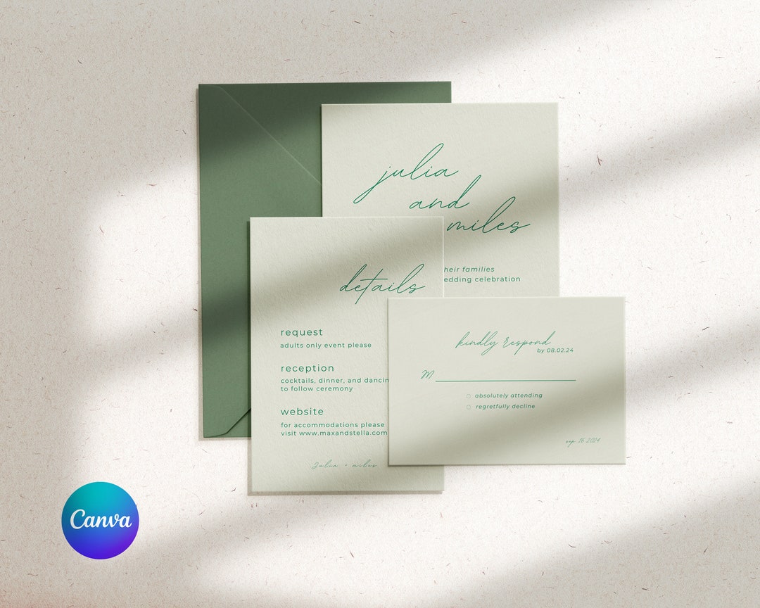 Wedding Invitation Suite Sage Green Wedding Invitation Detail Card RSVP ...
