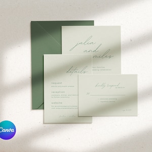 Wedding Invitation Suite Sage Green Wedding Invitation Detail Card RSVP Digital Download Instant Download Canva Template Minimalist Wedding