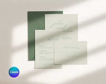 Wedding Invitation Suite Sage Green Wedding Invitation Detail Card RSVP Digital Download Instant Download Canva Template Minimalist Wedding