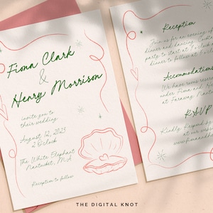 Whimsical Wedding Invitation Suite Handwritten Wedding Invite Suite Destination Wedding Invitation Template Double Sided Instant Download