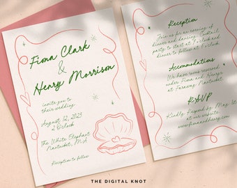 Whimsical Wedding Invitation Suite Handwritten Wedding Invite Suite Destination Wedding Invitation Template Double Sided Instant Download