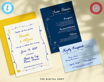 Wedding Invitation Set Template Whimsical Wedding Destination Wedding Invitation Template Summer Wedding Instant Download Hand Written