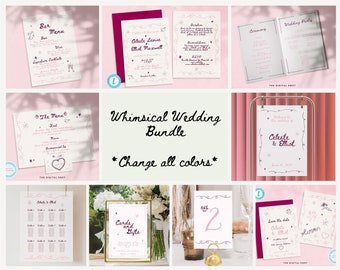 Wedding Bundle Template Whimsical Wedding Invitation Bundle Minimal Wedding Invitation Large Wedding Essential Kit Wedding Instant Download