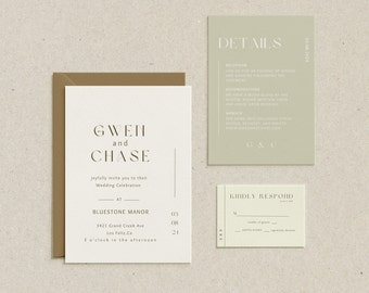 Wedding Invitation Suite Sage Green Wedding Invitation Detail Card RSVP Digital Download Instant Download Canva Template Minimalist Wedding