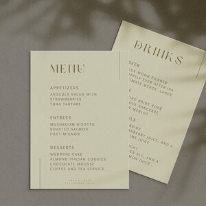 Modelo de menu de casamento Menu de comida e bebida Modelo de menu dupla face Menu de chá de bebê Menu de batismo Menu de aniversário Modelo editável no Canva