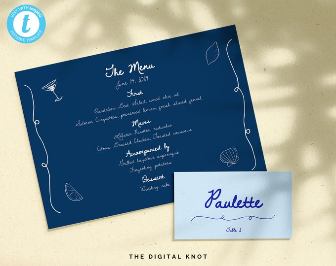 MENU + PLACE CARD Template | Hand Drawn & Handwritten Scribble ...