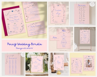 Wedding Bundle Template Whimsical Wedding Invitation Bundle Minimal Wedding Invitation Large Wedding Essential Kit Wedding Instant Download