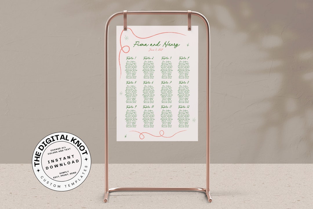 Wedding Seating Chart Template Instant Download Wedding Seating ...