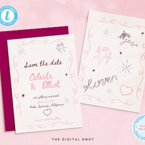 Whimsical Save the Date Template Hand Written Save The Date Double Sided Editable Save The Date Illustrated Template Instant Download