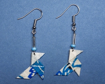 boucles d'oreilles origami cocotte, motif floral